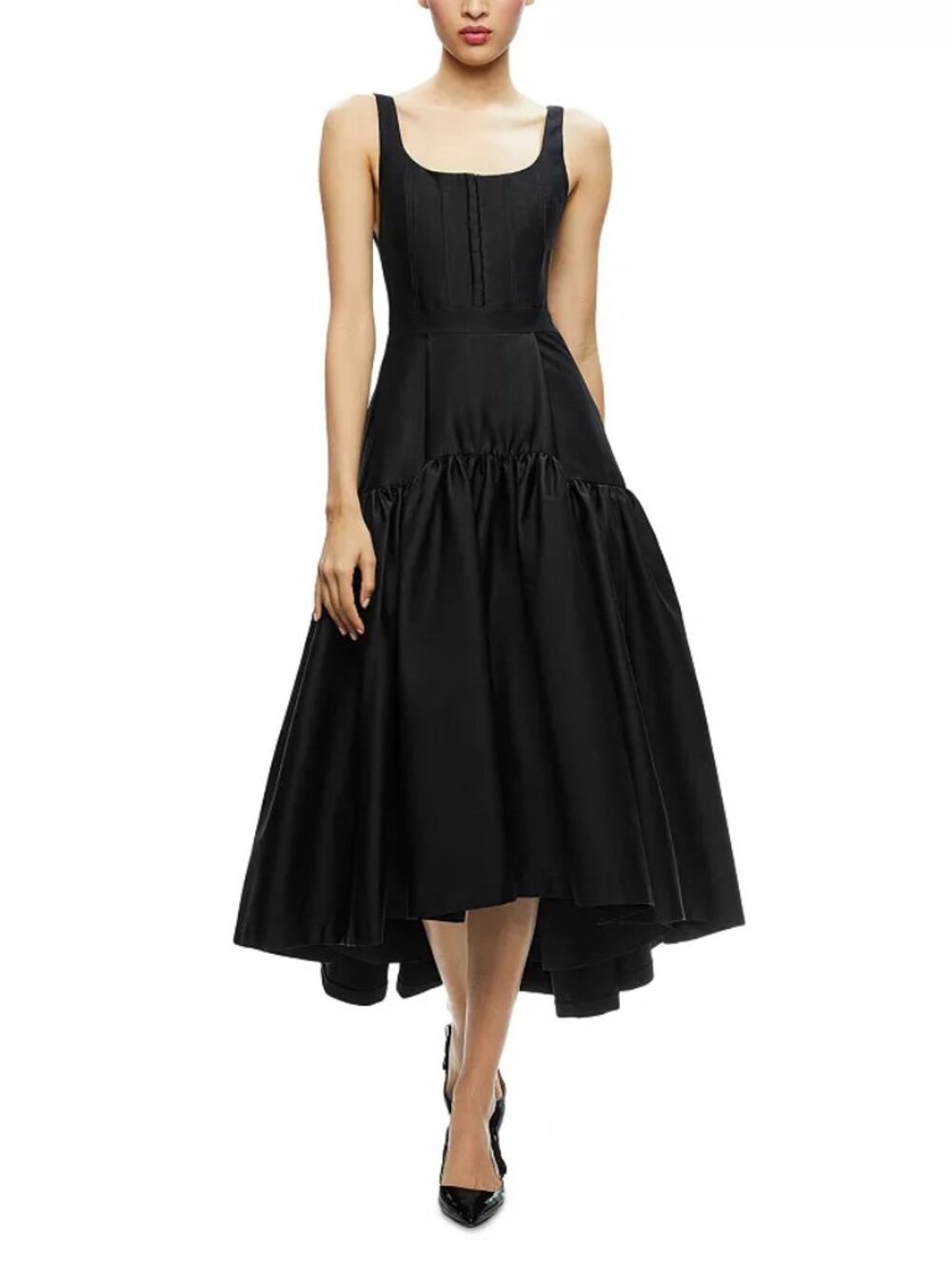 Alice+Olivia Diana 2 Black Sleeveless Structured High-Low Dress